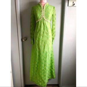 Vintage Bright Green Flower Dress with Lace Detail